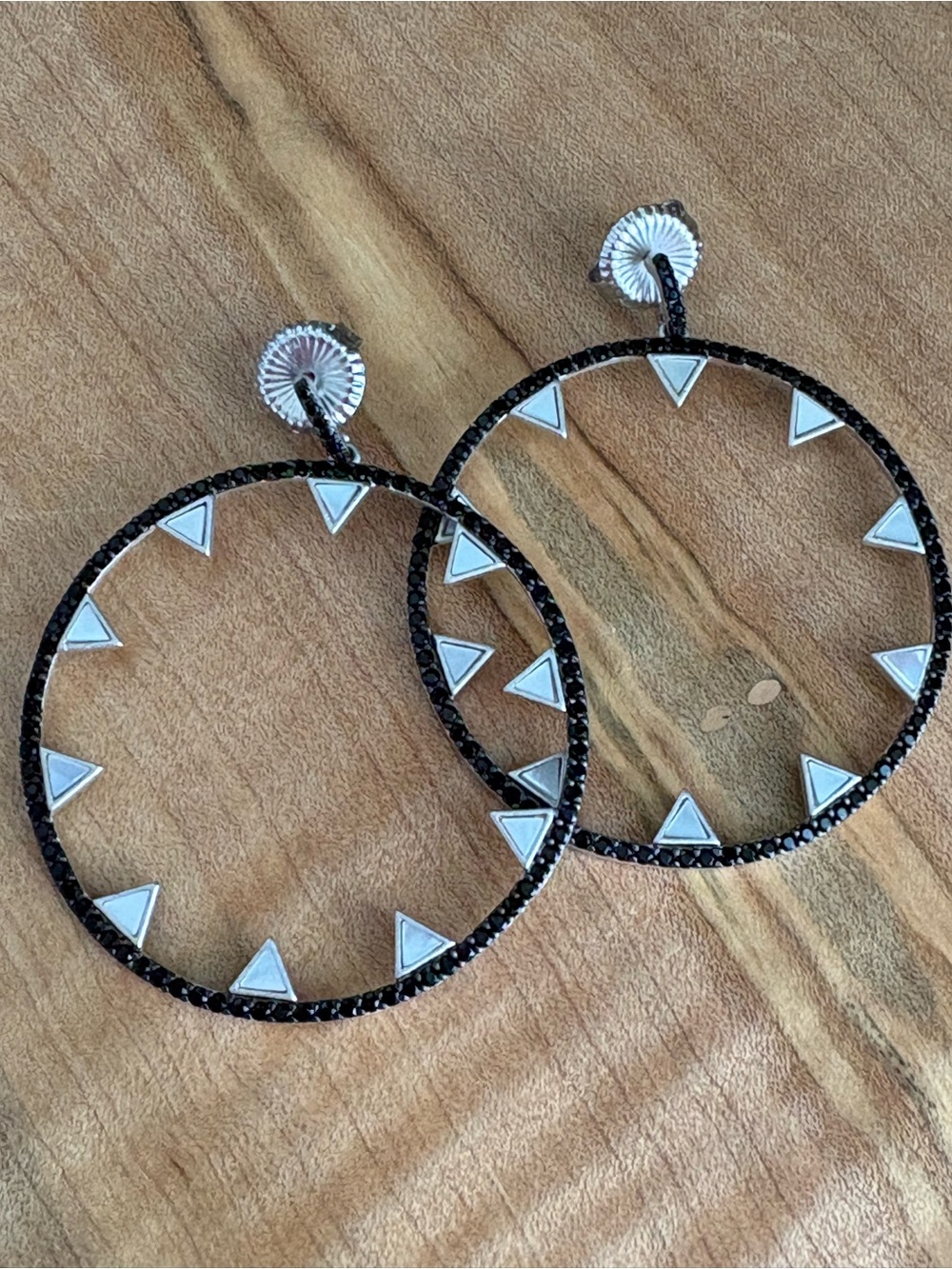 Freida Rothman 925 Sterling Silver Circle Earrings w/ Mother of Pearl & Black CZ